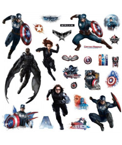 ROOMMATES Lot de 25 stickers CAPTAIN AMERICA WINTER SOLDIER repositionnables 4 feuilles de 10,1cm x 44,1cm