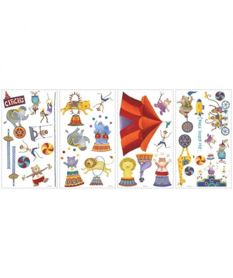 ROOMMATES Lot de 33 stickers CHAPITEAU CIRQUE PISTE AUX ETOILES repositionnables 4 feuilles de 10,1cm x 44,1cm