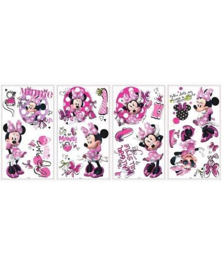 ROOMMATES Lot de 19 stickers DISNEY MINNIE FASHIONISTA repositionnables 4 feuilles de 10,1cm x 44,1cm