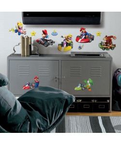 ROOMMATES Lot de 18 stickers NINTENDO SUPER MARIO KART repositionnables 4 feuilles de 10,1cm x 44,1cm