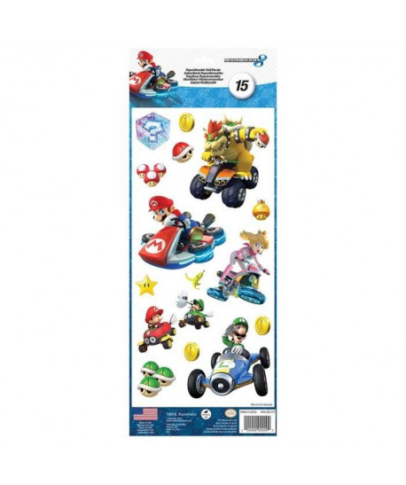 ROOMMATES Lot de 15 stickers NINTENDO MARIO KART 8 repositionnables 1 Feuille de 33x12cm