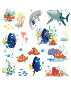 ROOMMATES Lot de 19 stickers DISNEY LE MONDE DE DORY repositionnables 4 feuilles de 10,1cm x 44,1cm