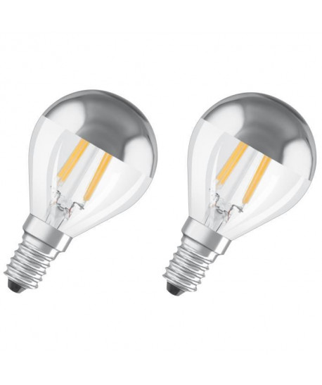 OSRAM Lot de 2 Ampoules LED E14 standard Déco calotte argentée 4 W équivalent a 34 W blanc chaud