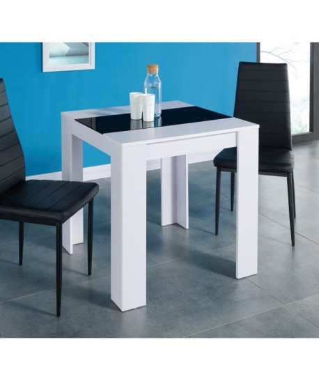 DAMIA Table a manger de 2 a 4 personnes style contemporain blanc et noir mat  L 75 x l 75 cm