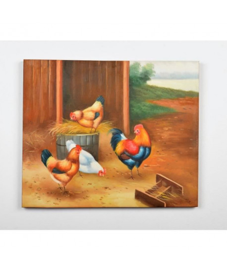 Tableau déco Poules  2   Peinture a l\'huile    50 x 60 x 3 cm