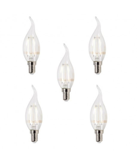 XQLite Lot de 5 ampoules filament LED flamme E14 XQ1403 2 W équivalent a 20 W blanc chaud