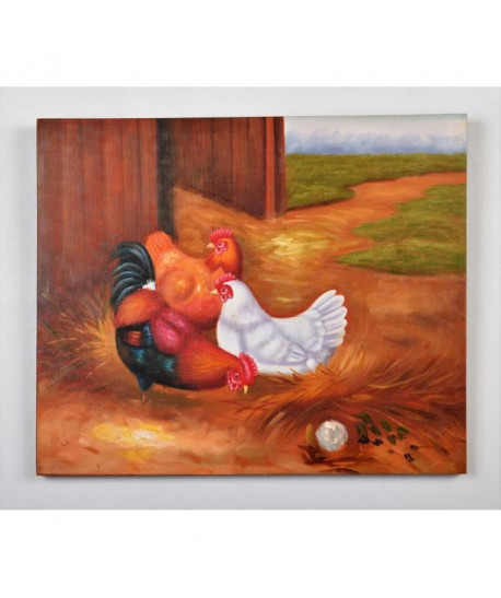 Tableau déco Poules  4   Peinture a l\'huile    50 x 60 x 3 cm