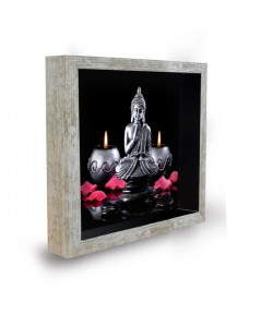 Tableau déco cadre vitrine 20x20  Bouddha bougies