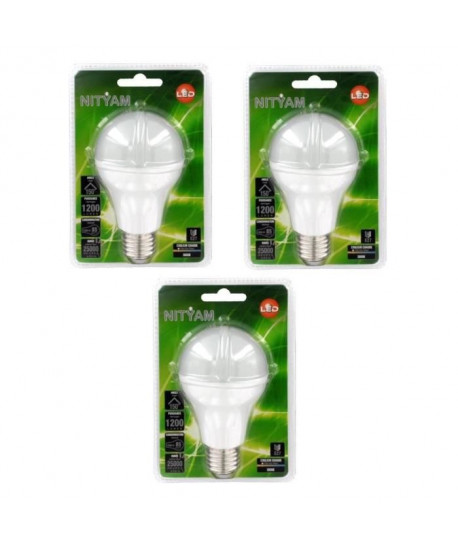 NITYAM Lot de 3 ampoules LED standard E27 15 W équivalent a 85 W