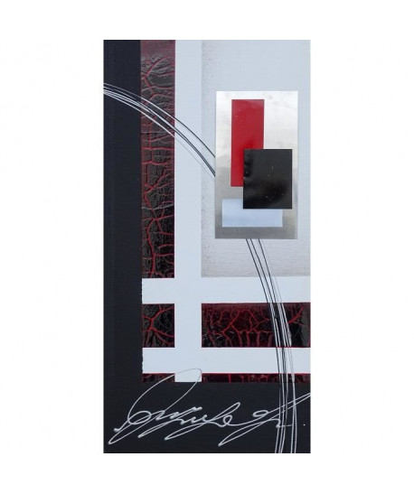 SQUARE Tableau déco toile peinte a la main 30x60 cm noir et rouge