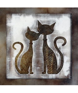 CAT Tableau déco toile peinte a la main 47x47 cm marron