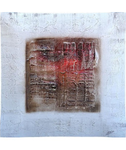 ABSTRAIT Tableau déco bombé toile peinte a la main 70x70 cm gris et rouge