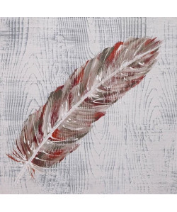 PLUME Tableau déco toile peinte a la main 35x35 cm rouge