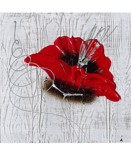 POPPY Tableau déco toile peinte a la main 35x35 cm rouge