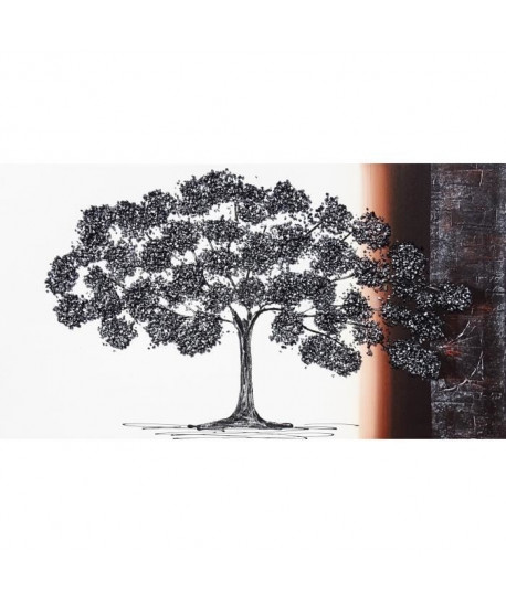 Toile peinte Arbre et pierres brillantes  Coton  60x110 cm  Marron et noir