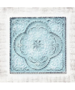 Toile peinte relief carreaux de ciment Fleur bleue  Coton  80x80 cm