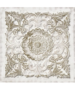 Toile peinte relief carreaux de ciment  Vintage  Coton  80x80 cm  Rose, doré et blanc