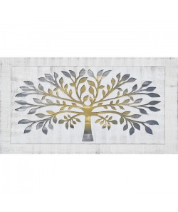 Toile peinte relief Arbre avec feuilles argentées  Coton  60x110 cm  Rose et vert