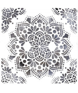 Toile peinte relief Fleur  Tons gris fond blanc  Coton  60x60 cm