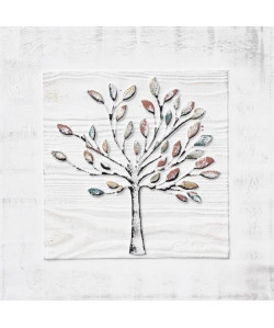 Toile peinte relief Arbre feuilles  Tons vert  Coton  70x70 cm