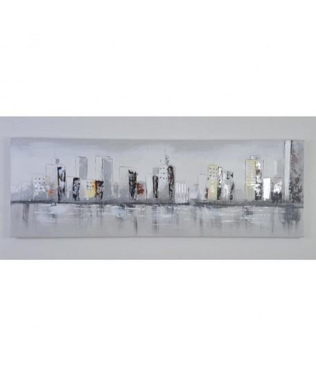 CITY2 Tableau déco toile peinte 25x70 cm gris et jaune