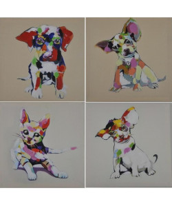 DOGGY Tableau multi panneaux 4 toiles peintes 30x30 cm multicolore