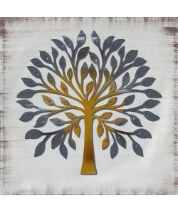 ARBRE LASER DORÉ Toile peinte 60x60 cm Gris et jaune