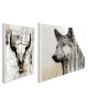 WOLF AND BULLS Lot de 2 tableaux déco 20x25 cm Gris et marron