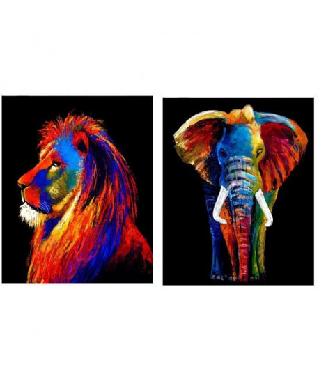 LION AND ELEPHANT Lot de 2 tableaux déco 20x25 cm Multicolore