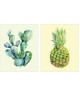 CACTUS AND PINA Lot de 2 tableaux déco 20x25 cm Vert et jaune