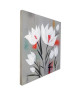 FLEURS BLANCHES Toile peinte 50x50 cm Blanc, rouge et noir