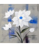 FLEURS BLANCHES Toile peinte 50x50 cm Blanc, bleu et noir