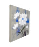 FLEURS BLANCHES Toile peinte 50x50 cm Blanc, bleu et noir