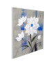 FLEURS BLANCHES Toile peinte 70x70 cm Blanc, bleu et noir