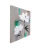 FLEURS BLANCHES Toile peinte 50x50 cm Blanc, vert et noir