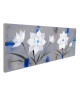 FLEURS BLANCHES Toile peinte 40x120 cm Blanc, bleu et noir