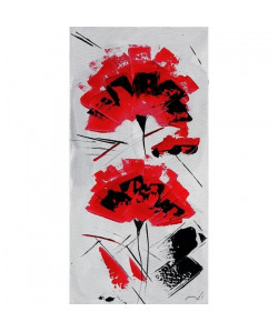 FLEUR ROUGE ET BLANCHE Toile peinte 30x60 cm Blanc et rouge