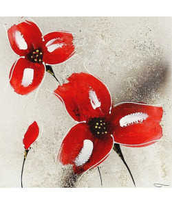 FLEUR ROUGE ET BLANCHE Toile peinte 50x50 cm Blanc et rouge