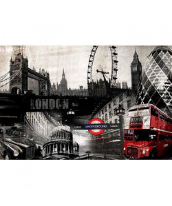 Toile imprimée London Collage avec ajout peinture 60x90 cm noir et rouge