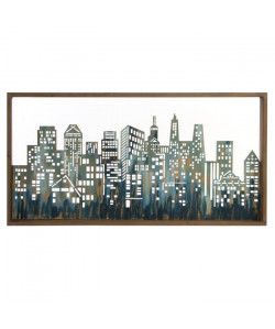 Tableau Déco Ville Bois Métal 100x50x6cm