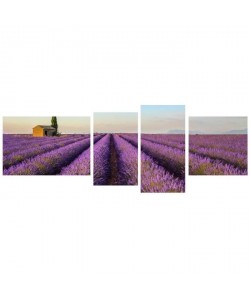 Tableau Multi Panneaux Champ Lavande sur toile 160x60 cm violet