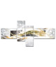 GOLD WATER Tableau multi panneaux 130x65 cm blanc abstrait