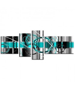 HEXOA Tableau multi panneaux abstrait Force 160x60 cm turquoise