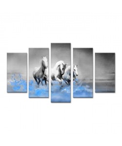 HORSES Tableau multi panneaux 150x80 cm bleu animaux