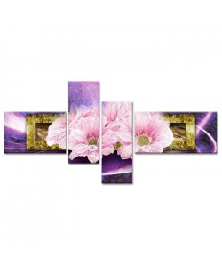 FLOWER Tableau multi panneaux 130x65 cm violet fleur