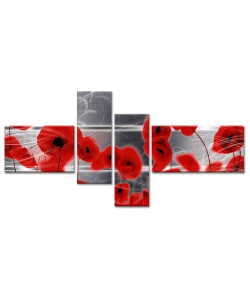 POPPY Tableau multi panneaux 130x65 cm rouge fleur