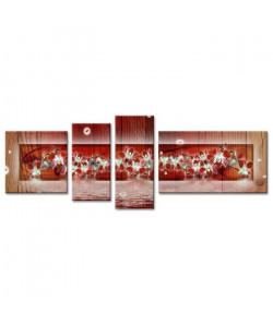 FLOWER Tableau multi panneaux 160x60 cm rouge fleur