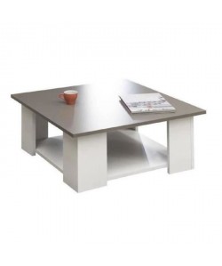 LIME Table basse carrée style contemporain blanc et taupe mat  L 67 x l 67 cm