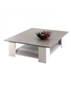 LIME Table basse carrée style contemporain mélaminée blanc et taupe  L 89 x l 89 cm