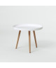 NORDIC Table basse ronde scandinave laquée blanc  pieds en bois hetre massif  Ř 60 cm